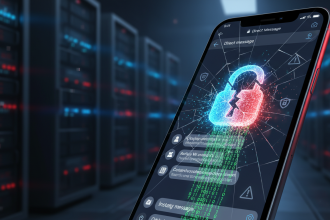 A dramatic digital illustration of a cracked smartphone screen displaying the Instagram DM interface, with a glowing bro