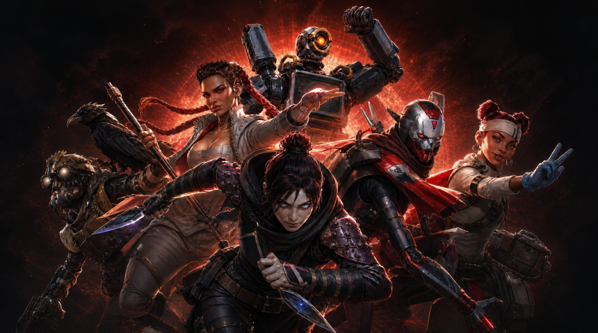 Key art concept Apex Legends, équipe de légendes en action