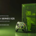Rendu leaké de la Xbox Series X25 édition 25 ans anniversaire en coque verte translucide OG Green, avec manette assortie