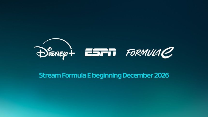 Disney+ devient la maison mondiale de diffusion de la Formule E dès décembre 2026 (visuel officiel avec les logos Disney+, ESPN et Formule E)