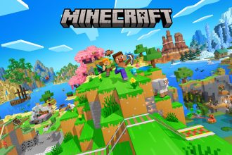 Key art officiel de Minecraft pour Nintendo Switch 2, logo officiel Minecraft sur fond de monde en blocs
