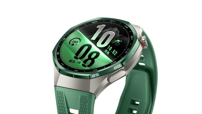Huawei Watch GT 7 Pro, render officiel avec boîtier en titane et bracelet vert