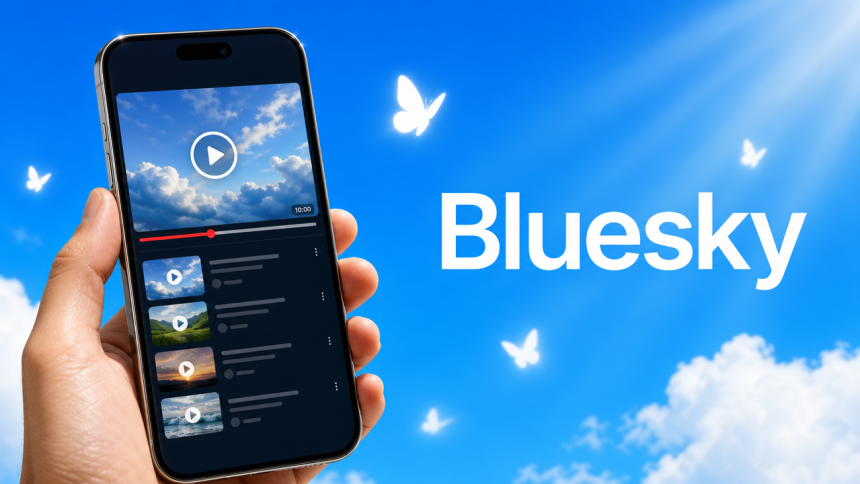 Bluesky augmente ses vidéos à 10 minutes et 300 Mo, concept visuel