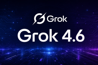 Grok 4.6, logo et nom du modèle flagship de SpaceXAI sur fond techno sombre