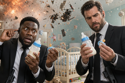 Concept art de la comédie d'espions Netflix avec Kevin Hart et Henry Cavill