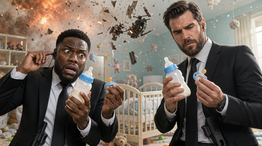 Concept art de la comédie d'espions Netflix avec Kevin Hart et Henry Cavill