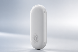 Rendu concept du Pixel Tag de Google, traqueur Bluetooth oblong blanc