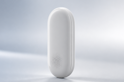 Rendu concept du Pixel Tag de Google, traqueur Bluetooth oblong blanc