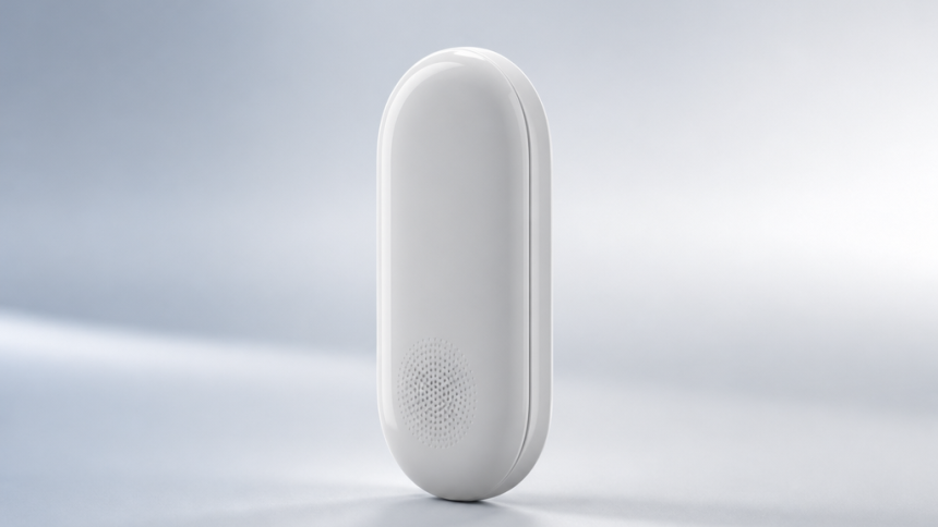 Rendu concept du Pixel Tag de Google, traqueur Bluetooth oblong blanc