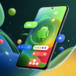 Concept smartphone Android avec interface colorée abstraite, mise à jour Android 17