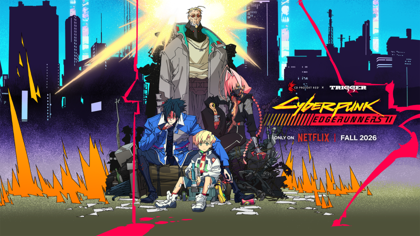 Key art officiel de Cyberpunk: Edgerunners II, la saison 2 de l'anime Netflix présentée au panel Netflix Anime NYC
