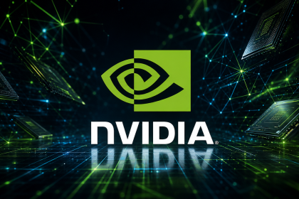 Concept : logo officiel NVIDIA sur fond techno sombre, réseaux neuronaux et GPU, illustration de l'investissement de 6 milliards de dollars dans Poolside pour un modèle open-weight rival d'OpenAI et DeepSeek