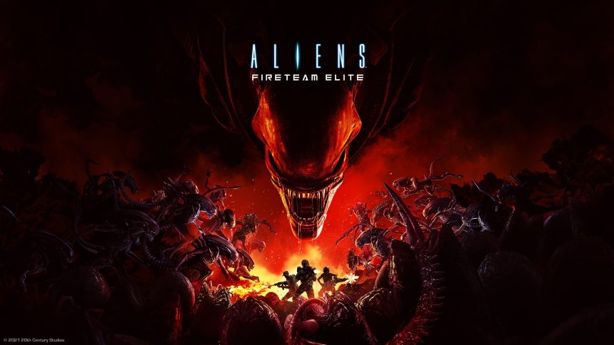 Key art officiel du jeu Aliens: Fireteam Elite, marines confrontés à un Xenomorphe