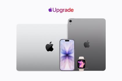 Visuel officiel Apple Upgrade : iPhone, Mac, iPad et Apple Watch, programme de location mensuelle via Klarna