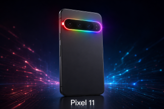 Concept du Google Pixel 11 dévoilé au Made by Google 2026, barre caméra avec bande lumineuse RGB Pixel Glow