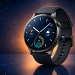 Samsung Galaxy Watch 8 avec l'interface One UI 9 Watch sur fond bleu nuit, programme bêta de Wear OS 7