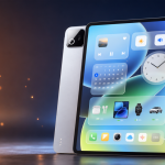 Xiaomi Pad 8 affichant l'interface HyperOS 4 Soft Light Glass, visuel concept du premier build stable