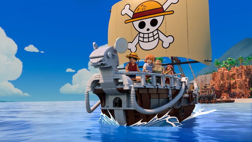 LEGO One Piece : visuel officiel du trailer principal du spécial animé Netflix, le Going Merry et les Straw Hats en LEGO sur l'océan