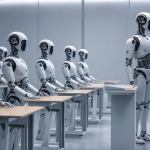 Première école de robots humanoïdes en Chine — robots alignés en salle de classe