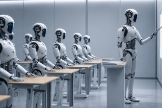Première école de robots humanoïdes en Chine — robots alignés en salle de classe