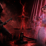 Concept éditorial illustrant le procès pour usurpation de marque opposant le groupe de metal Demon Hunter à Netflix et AEG, entre scène metal et pop coréenne