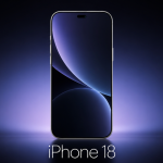 iPhone 18 standard, rendu concept avec Dynamic Island rétréci et fond sombre studio
