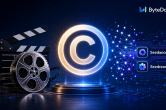 Concept visuel de l'accord copyright entre Hollywood et ByteDance sur les modèles IA Seedance et Seedream