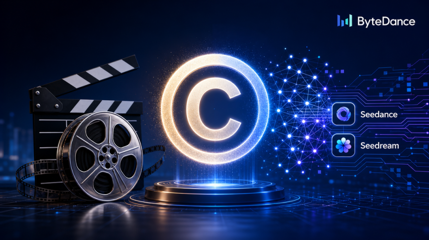 Concept visuel de l'accord copyright entre Hollywood et ByteDance sur les modèles IA Seedance et Seedream