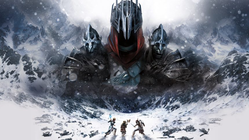 Key art officielle de Le Seigneur des Anneaux : War in the North Legacy Edition, les trois héros face à Agandaûr au nord de la Terre du Milieu
