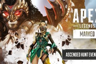 Key art officiel de l'événement Apex Legends Ascended Hunt, Légendes en armure dorée dans une ambiance mystique