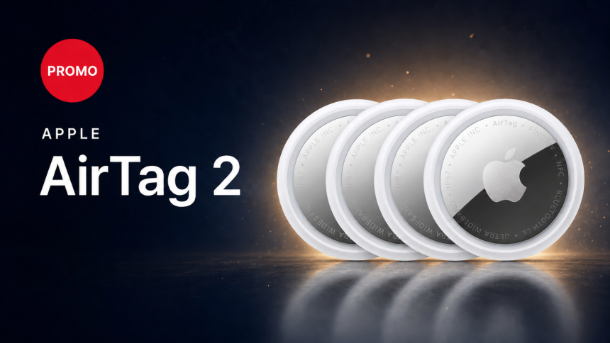 Apple AirTag 2 pack de 4, visuel promo avec badge PROMO