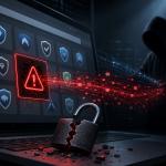 Concept illustrant des extensions VPN malveillantes dans le Chrome Web Store, cadenas brisé et vol de données