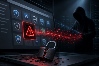 Concept illustrant des extensions VPN malveillantes dans le Chrome Web Store, cadenas brisé et vol de données