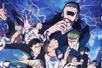 Key visual officiel de Jujutsu Kaisen montrant Yuji Itadori et le casting principal
