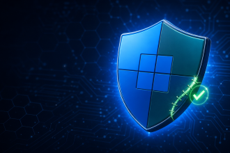 Concept sécurité : bouclier Microsoft Defender avec coche verte de protection active, illustrant le correctif de la faille zero-day ShieldBreak