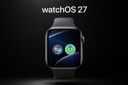Apple Watch affichant watchOS 27 avec les nouvelles apps natives Siri et Find My