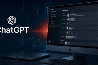 Concept : iMac affichant la timeline Computer History de ChatGPT qui enregistre clics, frappes et navigation sur Mac