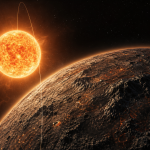 Concept de la megaterre rocheuse GJ 523b, exoplanete de 23 masses terrestres en orbite de sa naine K