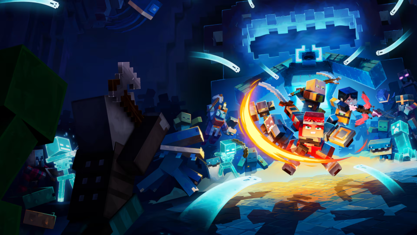 Minecraft Dungeons II, key art officiel du jeu avec la nouvelle dimension The Sift