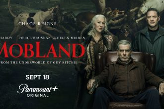 Key art officiel de MobLand saison 2 avec Tom Hardy, Pierce Brosnan et Helen Mirren, sur Paramount+