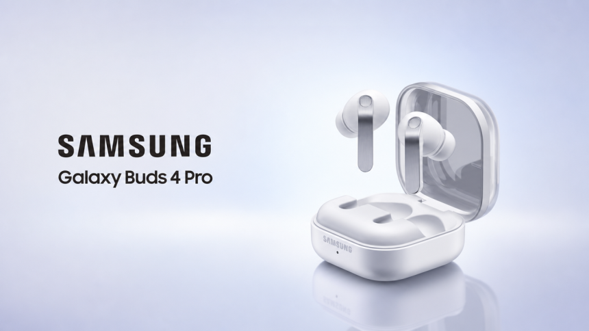 Samsung Galaxy Buds 4 Pro, photo officielle des écouteurs et de leur boîtier de chargement