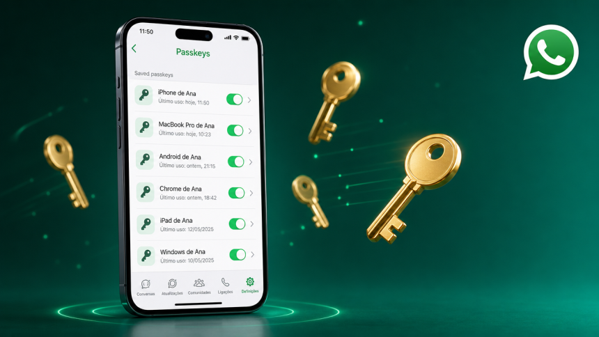 Interface WhatsApp Passkeys affichant plusieurs clés d'accès enregistrées sur un même compte