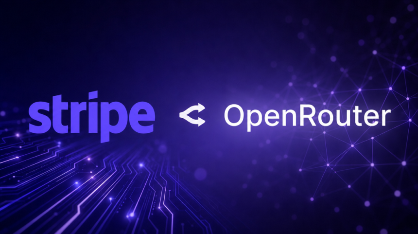 Logos officiels Stripe et OpenRouter côte à côte, rachat d'OpenRouter par Stripe