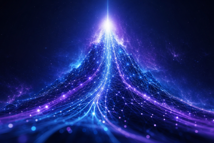 Concept d'un réseau de neurones lumineux ascendant, modèle open-weight GLM-5.3 de Z.ai