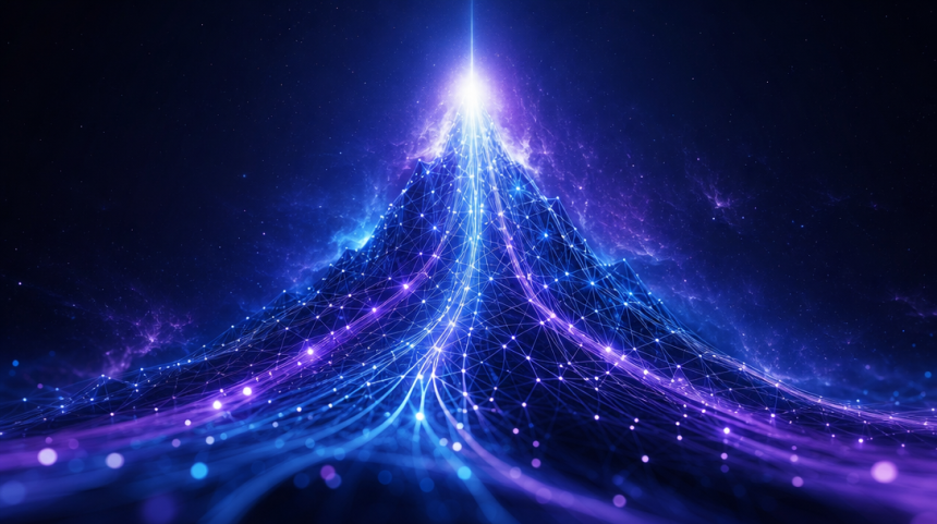Concept d'un réseau de neurones lumineux ascendant, modèle open-weight GLM-5.3 de Z.ai