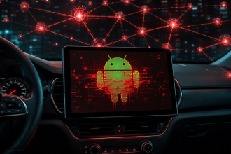 Autoradio Android compromis par le botnet Zhima découvert par Kaspersky, concept d'illustration