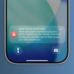 iPhone affichant la notification de menace Apple : détection d'une attaque spyware mercenaire