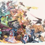 Key art officielle de Marvel Rivals, la composition complète du roster de héros Marvel avec le logo du jeu