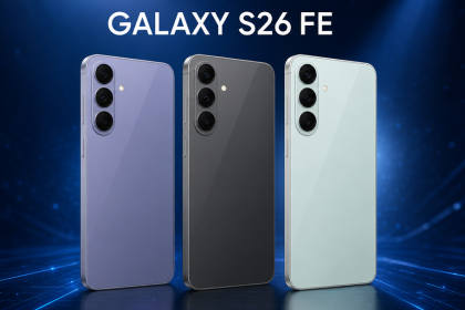 Samsung Galaxy S26 FE, rendu concept dans ses trois coloris violet, noir et vert