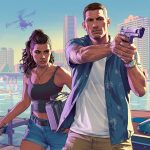 GTA 6, artwork officiel de Rockstar avec les protagonistes Lucia et Jason